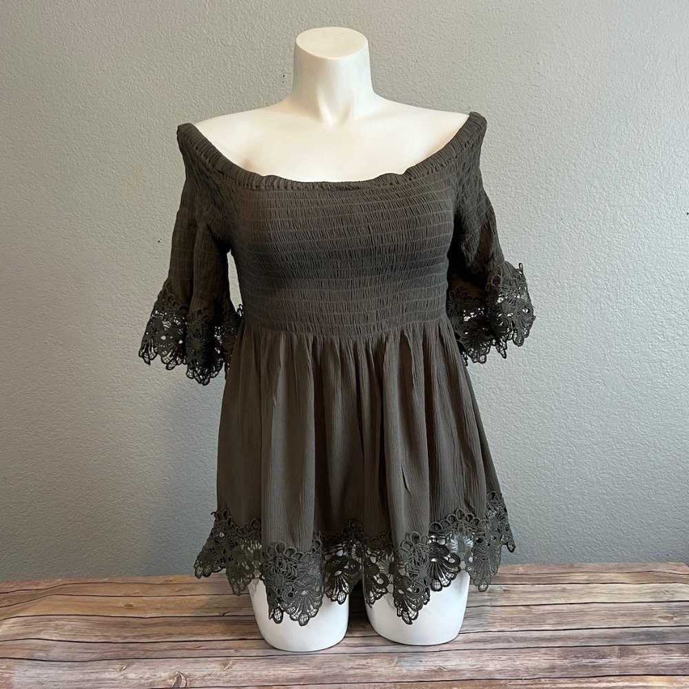 Rue 21 Off the Shoulder Crochet Top - Olive